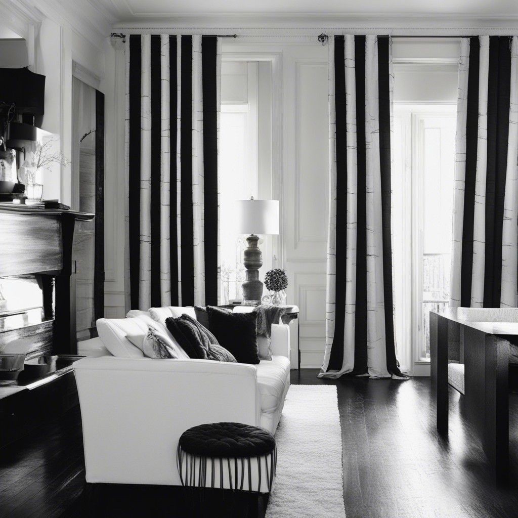 Elegant home decor with Black and white curtains as a focal point.