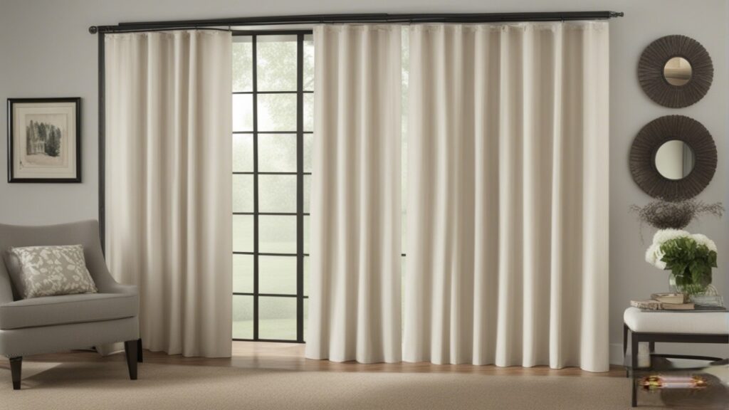 Stylish sliding door curtains in a modern living room, providing privacy and elegance.