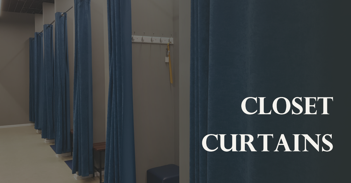 A close-up view of closet curtains in a well-organized wardrobe, showcasing stylish and practical storage solutions.