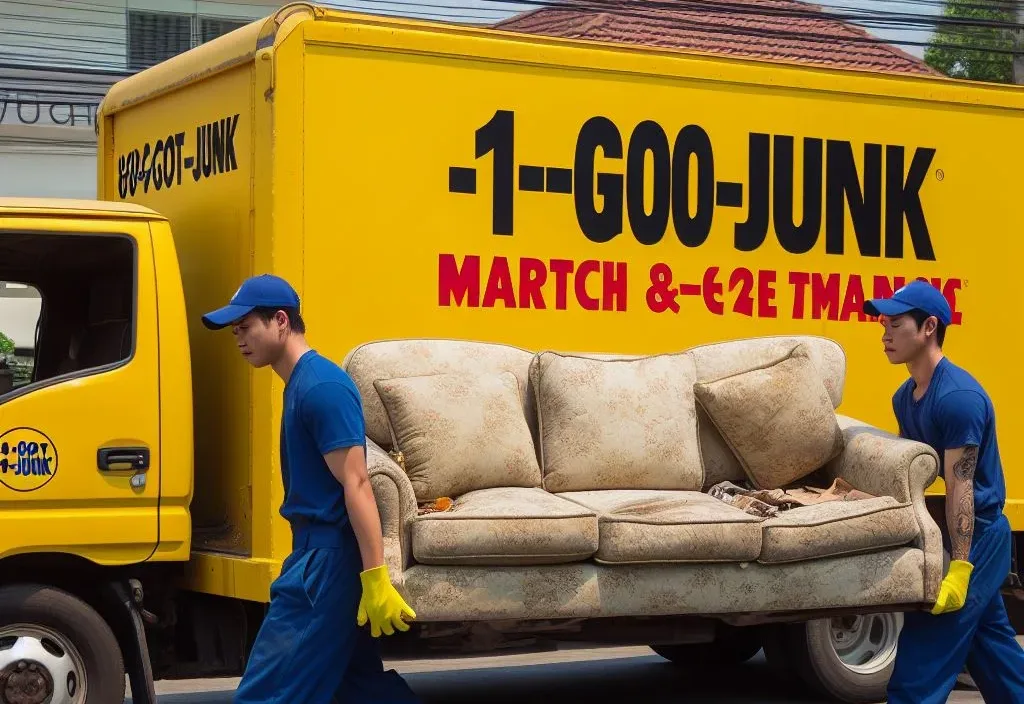 A professional sofa removal service calculating the cost for 1-800-GOT-JUNK