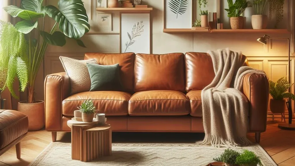Harstine leather sofa in a modern living room setting